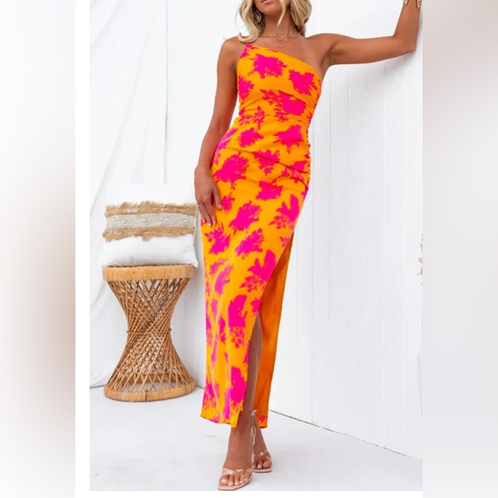 NWOT Vibrant Orange and Pink Floral Dress